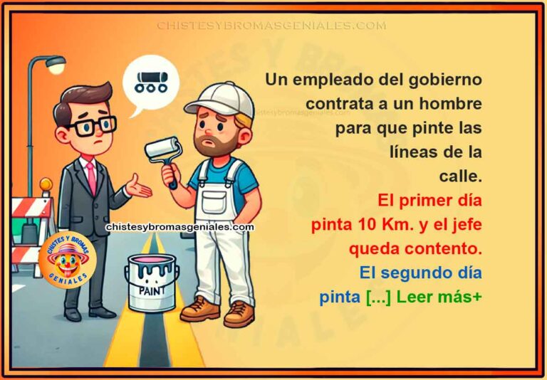 "Ilustración divertida de un empleado del gobierno hablando con un pintor cansado en la calle, con un bote de pintura lejos en el fondo."